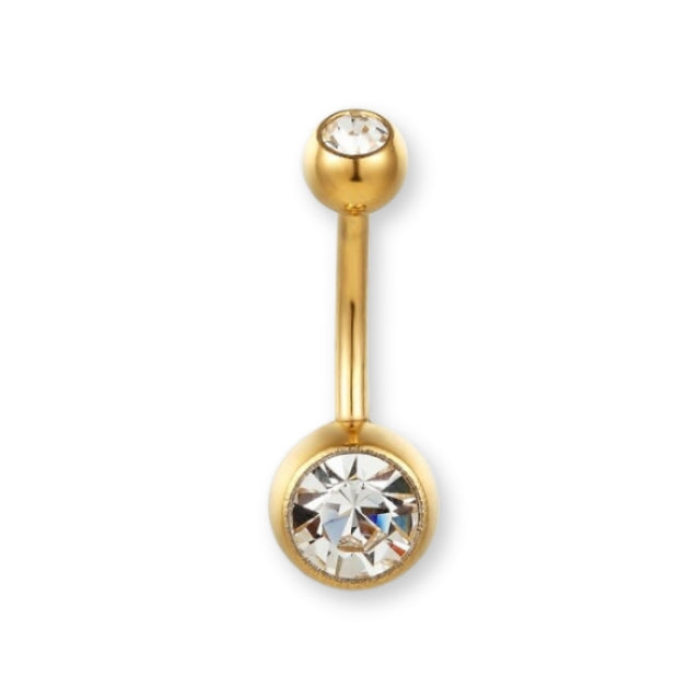 Goldenes Bauchnabelpiercing aus Titan von Falkenkoenig Schmuck. Dieses Bauchnabelpiercing ist erhältlich mit der Stablänge 12mm, 10mm und 8mm.