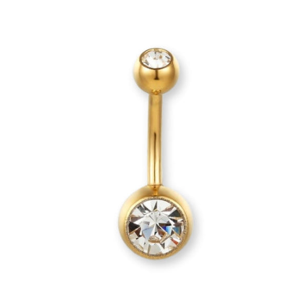 Goldenes Bauchnabelpiercing aus Titan von Falkenkoenig Schmuck. Dieses Bauchnabelpiercing ist erhältlich mit der Stablänge 12mm, 10mm und 8mm.
