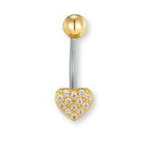 „Herz Bauchnabelpiercing aus Chirurgenstahl 316L mit Zirkonia-Kristallen, in Silber oder Gold, in mehreren Stablängen erhältlich“