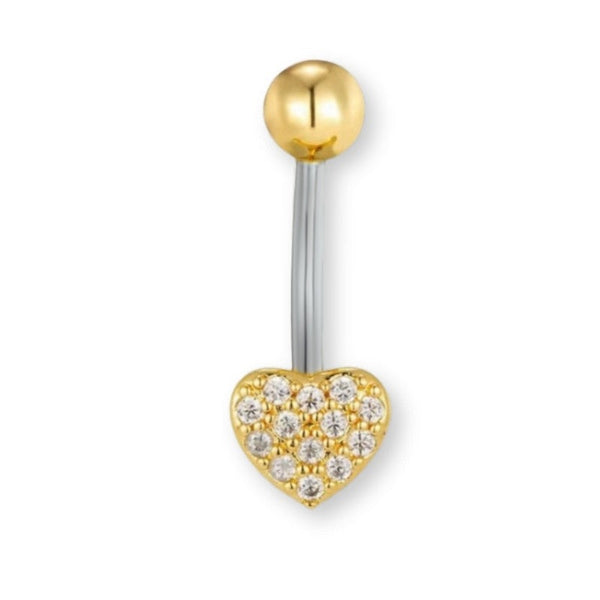 „Herz Bauchnabelpiercing aus Chirurgenstahl 316L mit Zirkonia-Kristallen, in Silber oder Gold, in mehreren Stablängen erhältlich“