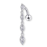 „Tropfen Bauchnabelpiercing aus Titan in Silber mit baumelndem Anhänger und Reverse gebogener Barbell, in allen Größen erhältlich bei Falkenkoenig Schmuck