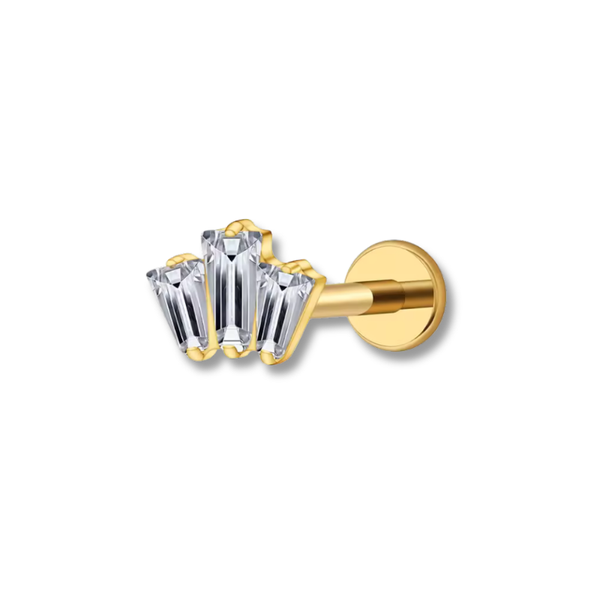 1.2 mm Titan Piercing in Gold mit Blattzweig-Motiv und kleinen Zirkonia – geeignet für Labret, Tragus, Madonna oder Helix.