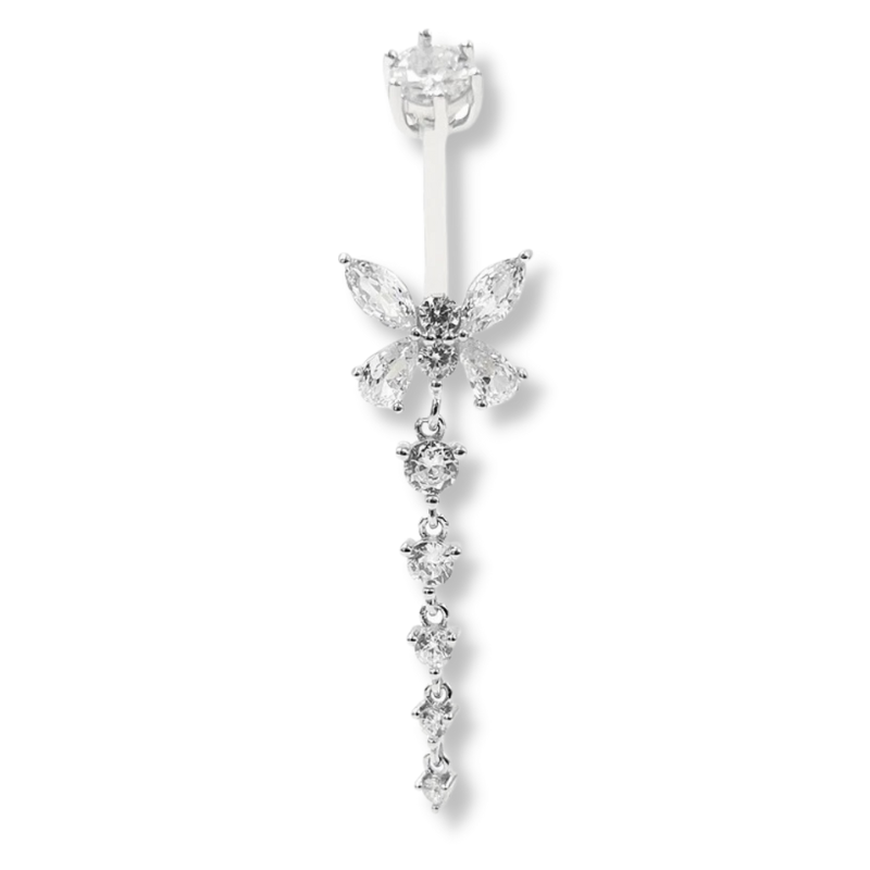 TULUM Bauchnabelpiercing mit 925er Sterlingsilber & Kristallen – eleganter Bauchnabelschmuck, inspiriert von den tropischen Stränden von Tulum.