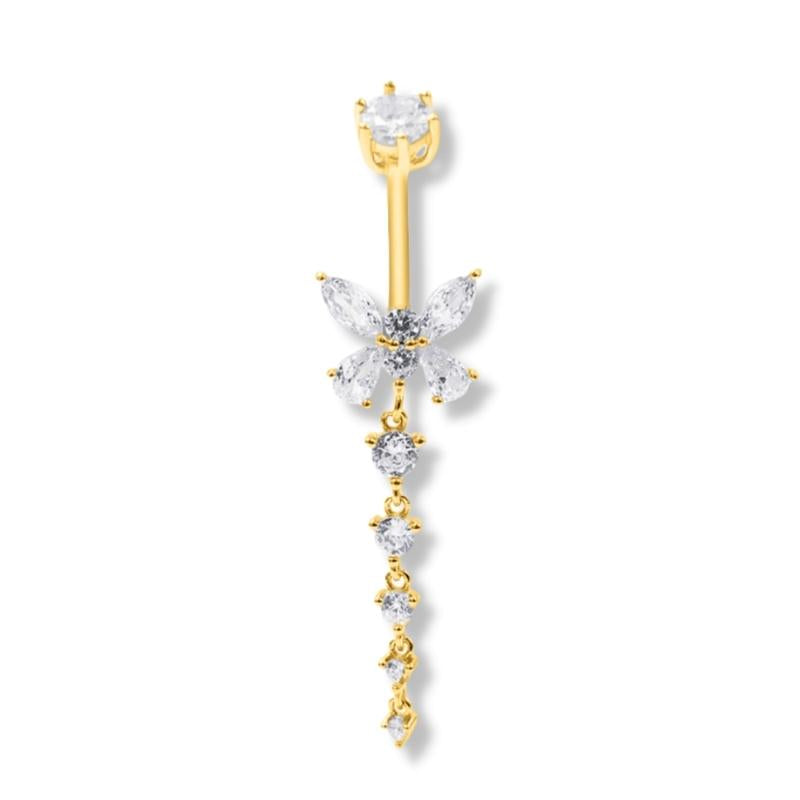 TULUM Bauchnabelpiercing mit 18K Gold & Kristallen – eleganter Bauchnabelschmuck aus vergoldetem 925er Silber, inspiriert von den tropischen Stränden von Tulum.