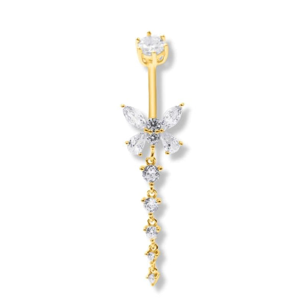 TULUM Bauchnabelpiercing mit 18K Gold & Kristallen – eleganter Bauchnabelschmuck aus vergoldetem 925er Silber, inspiriert von den tropischen Stränden von Tulum.