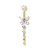 TULUM Bauchnabelpiercing mit 18K Gold & Kristallen – eleganter Bauchnabelschmuck aus vergoldetem 925er Silber, inspiriert von den tropischen Stränden von Tulum.