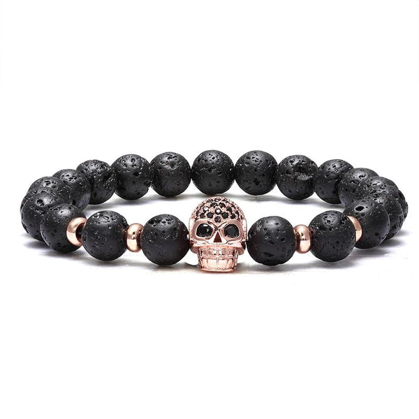 Lavastein Perlen Armband mit Totenkopf Rose Gold - FALKENKOENIG SCHMUCK & Piercing Online Shop