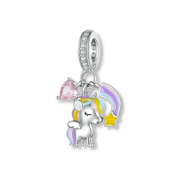 Einhorn Charm Anhänger mit Regenbogen & Herz Sterling Silber - FALKENKOENIG SCHMUCK & Piercing Online Shop