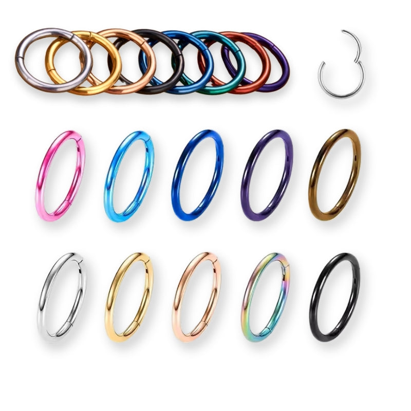 Alle Farben von Septum Clicker aus Titan – vielseitiger, hypoallergener Nasenring für Septum, Helix & Tragus. Leicht, langlebig & komfortabel. ✨🔩