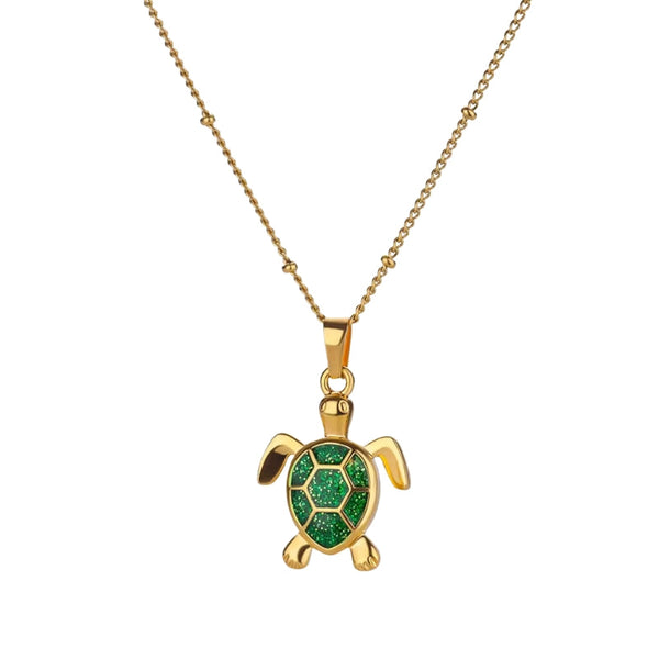 Schildkröten Halskette aus Edelstahl mit Anhänger und Kette, erhältlich in Blau, Grün oder Weiß, wasserfester Damenschmuck.