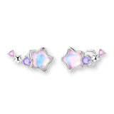 Kinderohrstecker Sternschnuppe 925er Sterlingsilber mit rosa und lila Zirkonia, Kinderohrringe Mädchen Schmuck.