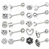 10er Piercing-Set Silber aus Chirurgenstahl 316L mit Zirkonia in Roségold, Schwarz und Silber - FALKENKOENIG SCHMUCK