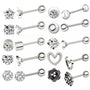 10er Piercing-Set Silber aus Chirurgenstahl 316L mit Zirkonia in Roségold, Schwarz und Silber - FALKENKOENIG SCHMUCK