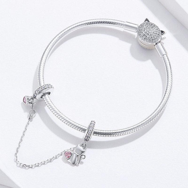 Charm Anhänger Katzen Herz Sterling Silber Kristall - FALKENKOENIG SCHMUCK & Piercing Online Shop