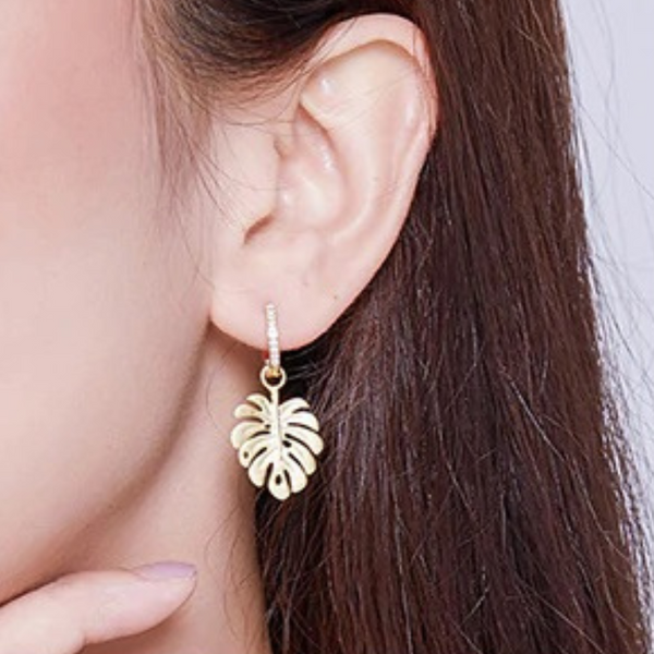 Ohrringe Monstera Blatt Gold Kristall - FALKENKOENIG SCHMUCK & Piercing Online Shop