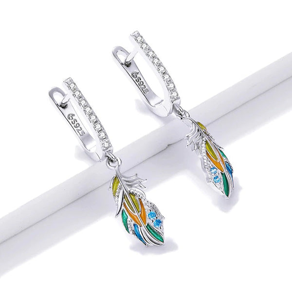 Ohrringe Farbige Feder Sterling Silber Kristalle - FALKENKOENIG SCHMUCK & Piercing Online Shop