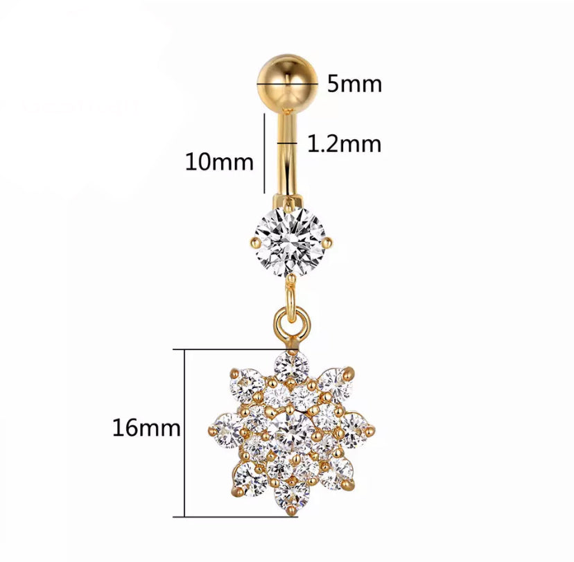 Bauchnabelpiercing Blume Gold Kristallen - FALKENKOENIG SCHMUCK & Piercing Online Shop